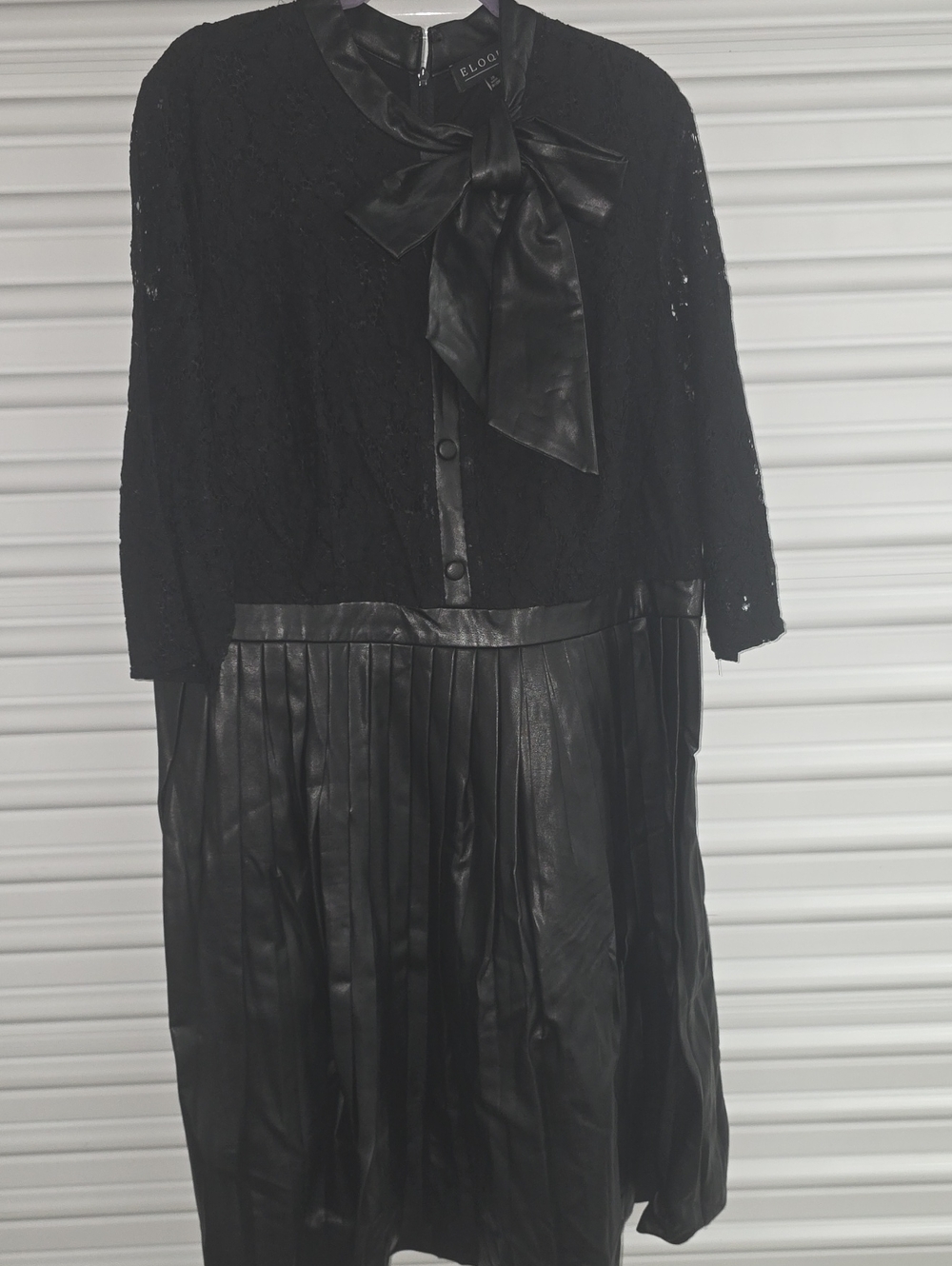 Eloquii Black Lace Bodice with Pleated Faux-Leather Midi Dress